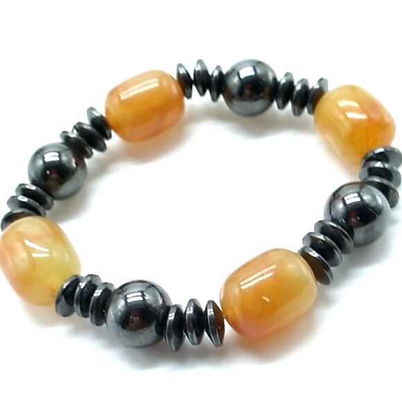 Glass Bead Hematite Magnetic Stretch Bracelet - Picture 1 of 7